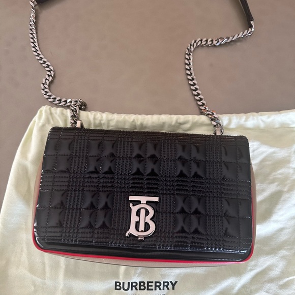 Burberry Black and Red Patton Leather Quilted Crossbody Lola Bag - Picture 1 of 13